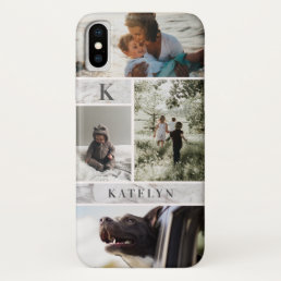 Personalized White Marble Custom 4 Photo Collage iPhone XS Case