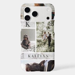 Personalized White Marble Custom 4 Photo Collage iPhone 17 Pro Max Case