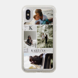 Personalized White Marble Custom 4 Photo Collage Speck iPhone X Case