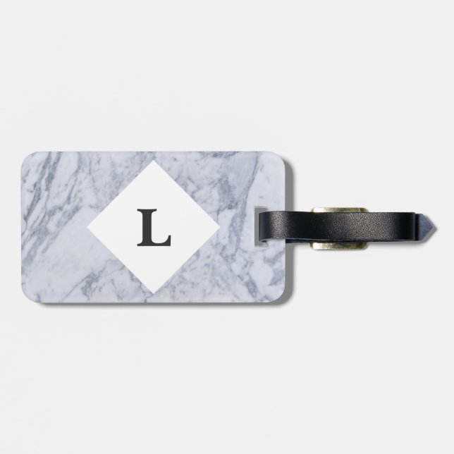 Personalized White Marble luggage tag (Back Horizontal)