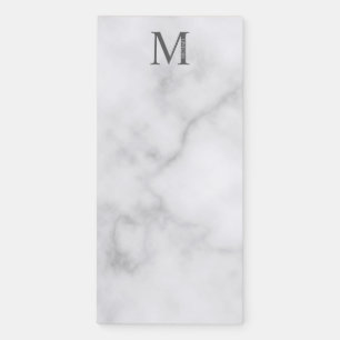 Personalized White Marble Monogram and Name Magnetic Notepad