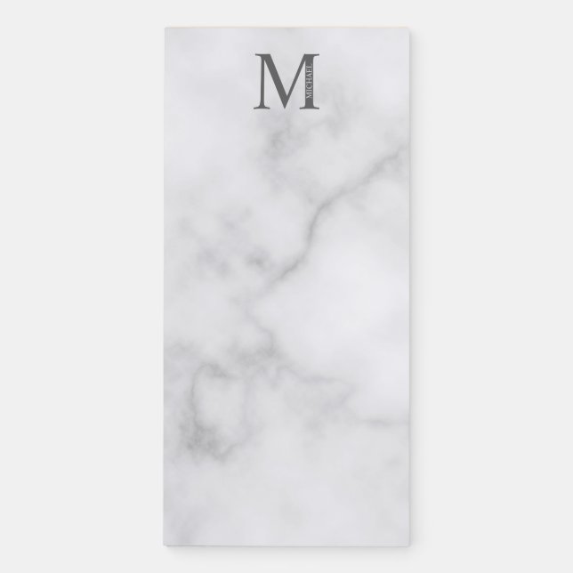 Personalized White Marble Monogram and Name Magnetic Notepad (Front)