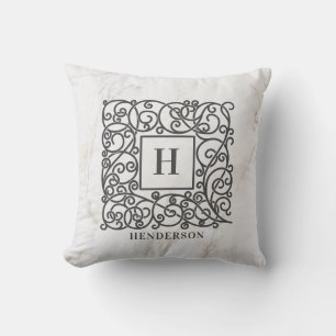 Personalized White Marble Monogram Family Name Throw Pillow