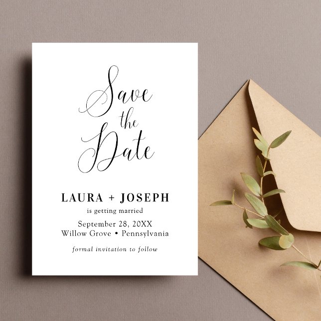 Personalized White Minimalist Calligraphy Script Save The Date (Creator Uploaded)