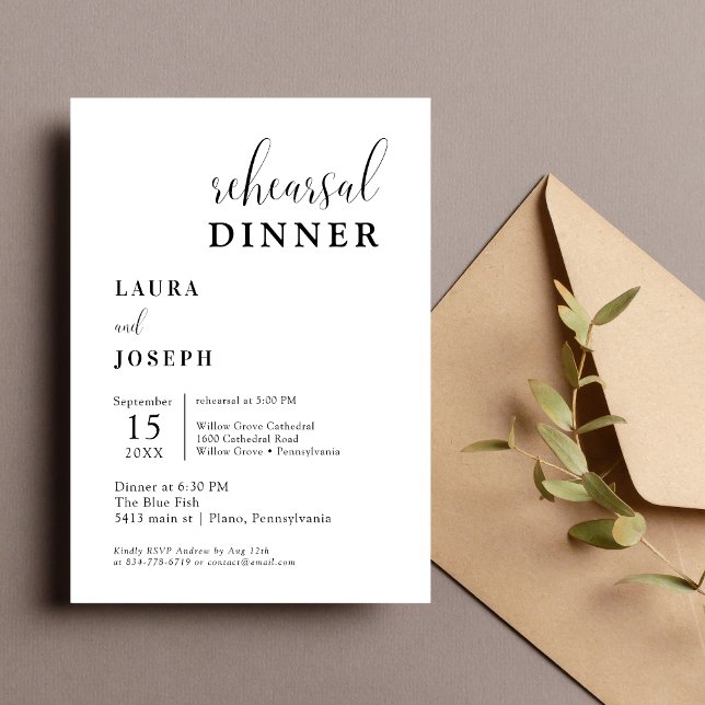 Personalized White Minimalist Rehearsal Dinner Invitation (Creator Uploaded)