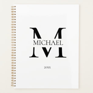 Personalized White Monogram Initial Minimalist Planner