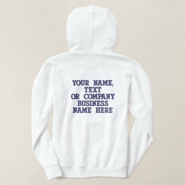 Personalized White Navy Business Company Family Embroidered Hoodie (Design Back)