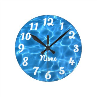 Personalized White Number Aqua Blue Swimming Pool Round Clock