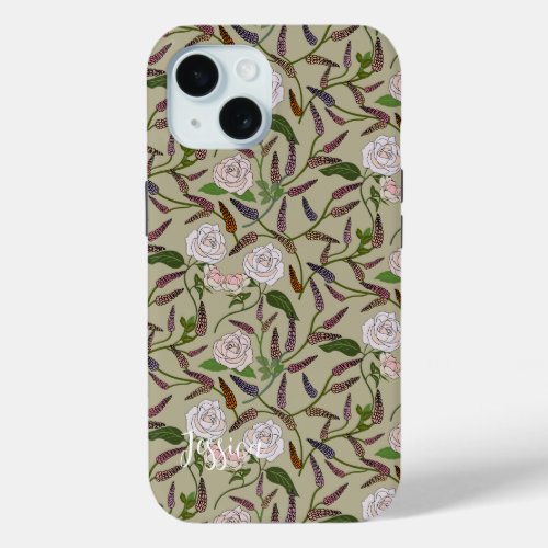 Personalized WhitePastel Pink Rose  Wildflower iPhone 15 Case