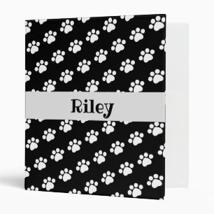 Personalized White Paw Print Pattern 3 Ring Binder