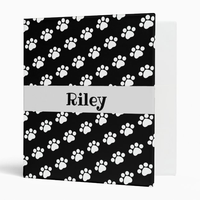 Personalized White Paw Print Pattern 3 Ring Binder (Front/Inside)