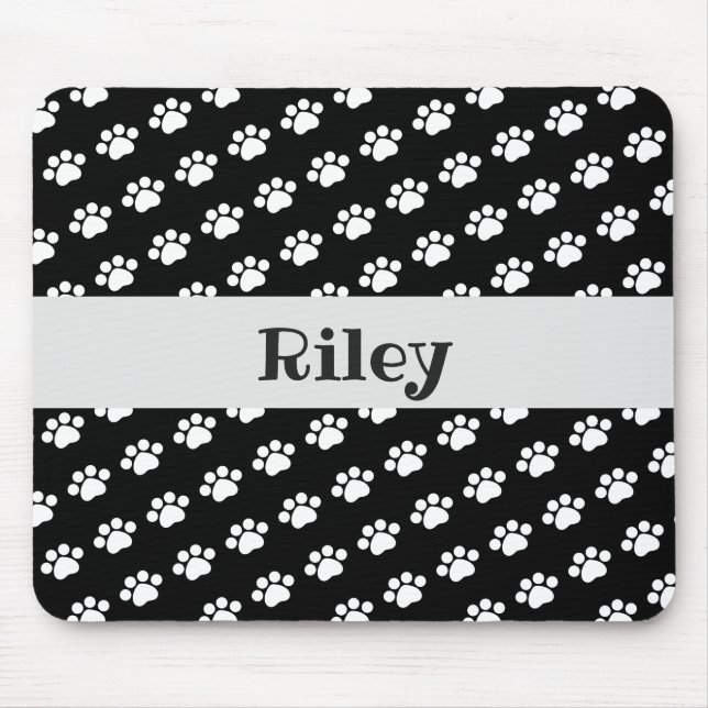 Personalized White Paw Print Pattern Mouse Pad (Front)