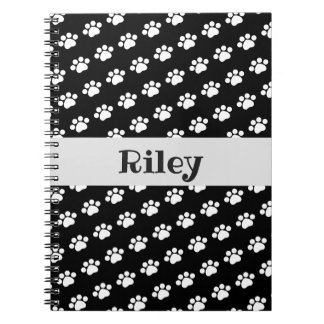 Personalized White Paw Print Pattern Notebook