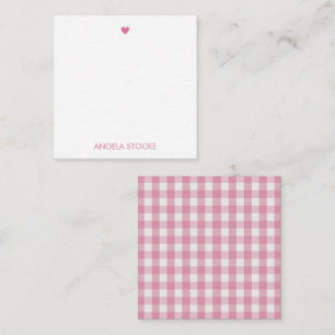 Personalized White Pink Gingham Note Card
