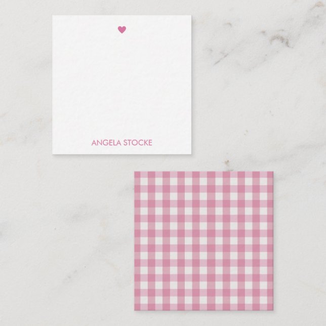 Personalized White Pink Gingham Note Card (Front/Back)