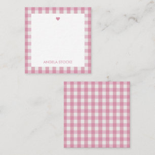 Personalized White Pink Gingham Note Card