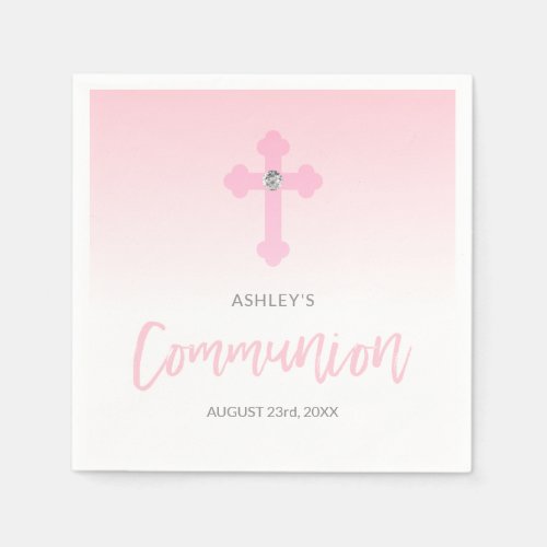 Personalized White Pink GIRL Cross Holy COMMUNION Napkins
