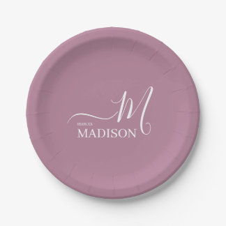 Personalized White Pink Signature Family Name Paper Plates