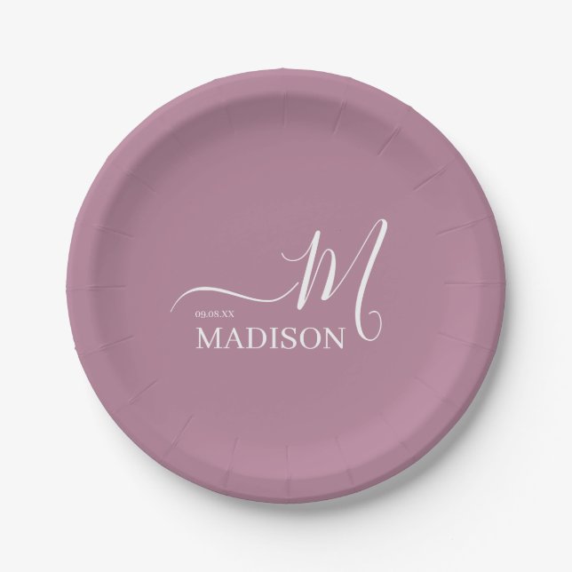 Personalized White Pink Signature Family Name Paper Plates (Front)