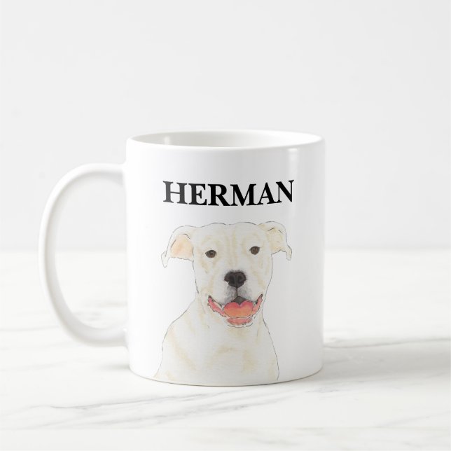 Personalized White Pitbull Staffy Dog Coffee Mug (Left)