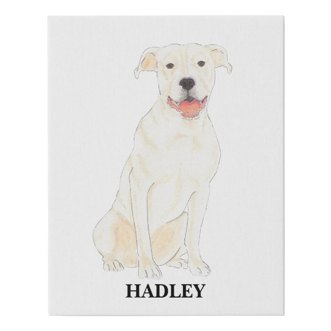 Personalized White Pitbull Staffy Dog Faux Canvas Print (Front)