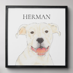 Personalized White Pitbull Staffy Pet Portrait Peel And Stick Photo Tile
