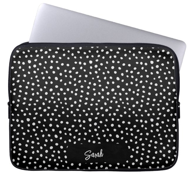 Personalized White Polka Dots Print Laptop sleeve (Front)
