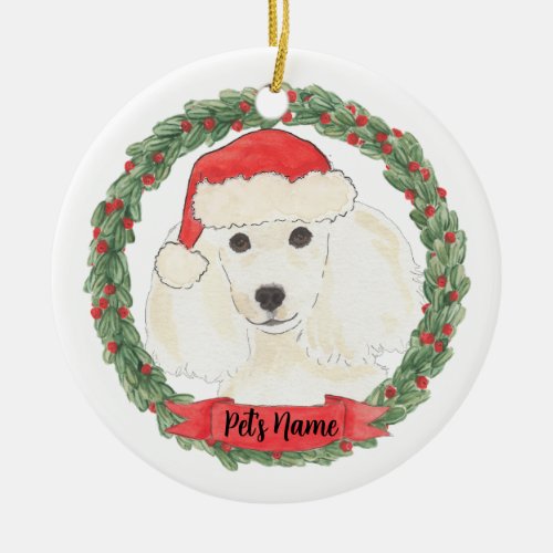 Personalized White Poodle Ceramic Ornament