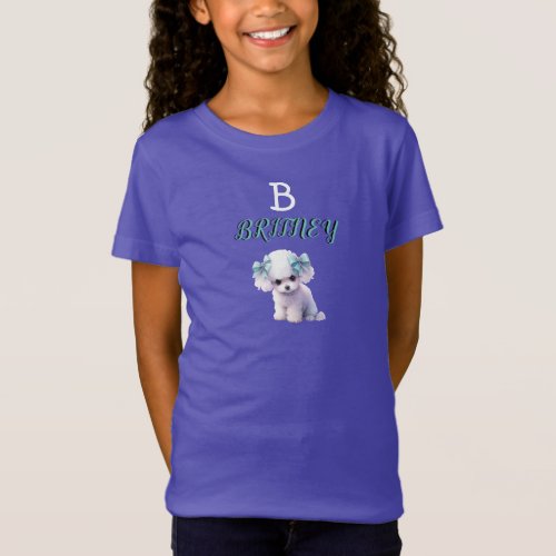 Personalized White Poodle Puppy Monogram T_Shirt