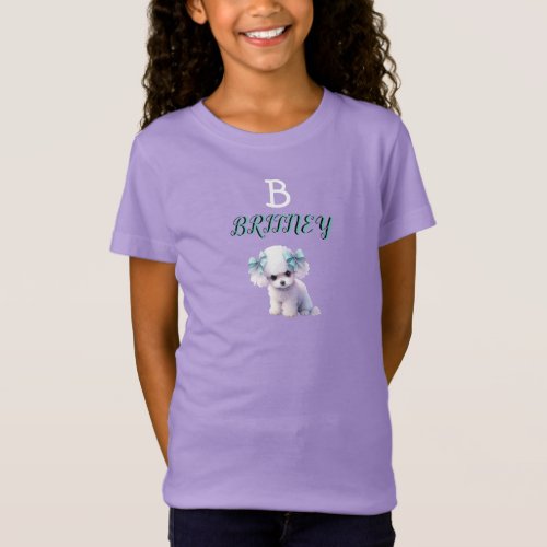 Personalized White Poodle Puppy Monogram T_Shirt