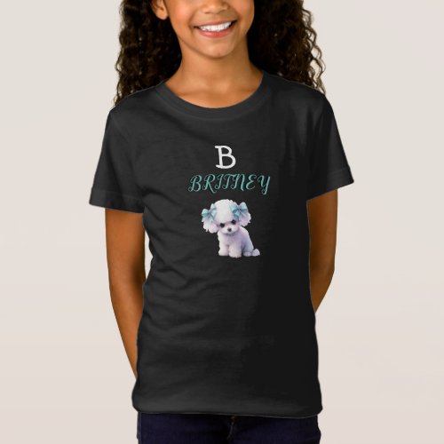 Personalized White Poodle Puppy Monogram T_Shirt