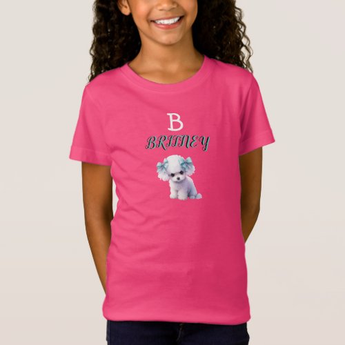 Personalized White Poodle Puppy Monogram T_Shirt