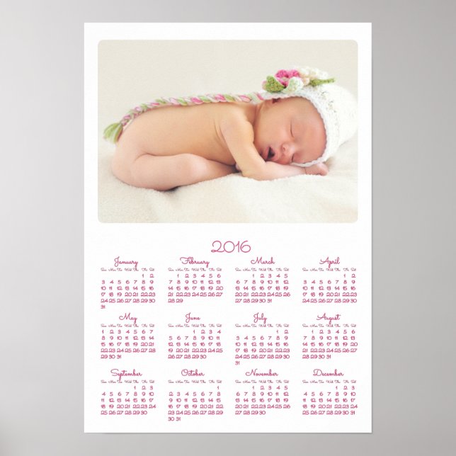 Personalized White Poster Yearly Calendar 2016 (Front)