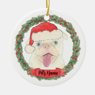 Personalized White Pug Ceramic Ornament