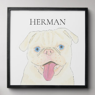 Personalized White Pug Pet Portrait Peel And Stick Photo Tile