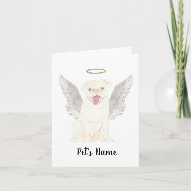 Personalized White Pug Sympathy Memorial Card (Front)