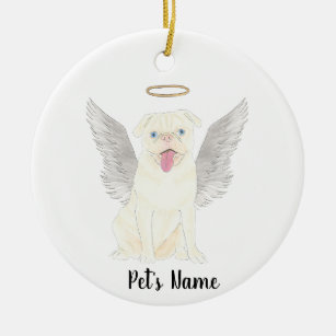 Personalized White Pug Sympathy Memorial Ceramic Ornament