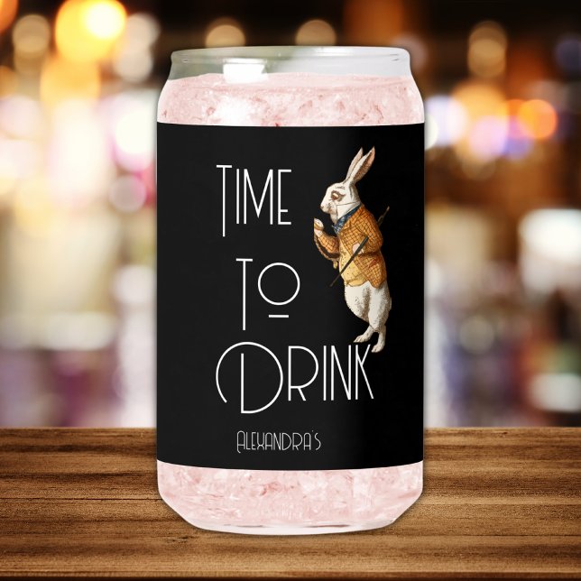 Personalized  White Rabbit Time To Drink Can Glass (Creator Uploaded)