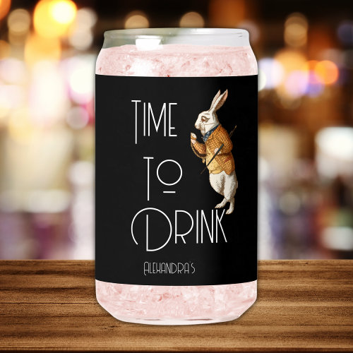 Personalized  White Rabbit Time To Drink Can Glass
