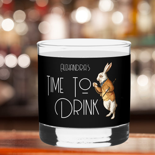 Personalized  White Rabbit Time To Drink Whiskey Glass