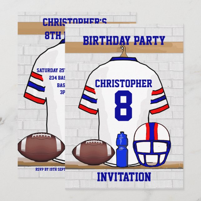 Personalized White RB Football Jersey Birthday Invitation (Front/Back)