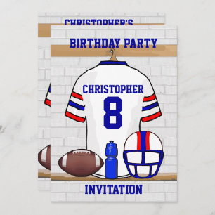 Personalized White RB Football Jersey Birthday Invitation