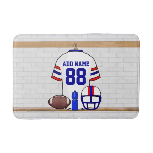 Personalized White Red Blue Football Jersey Bath Mat
