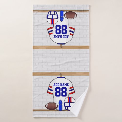 Personalized White Red Blue Football Jersey Bath Towel Set