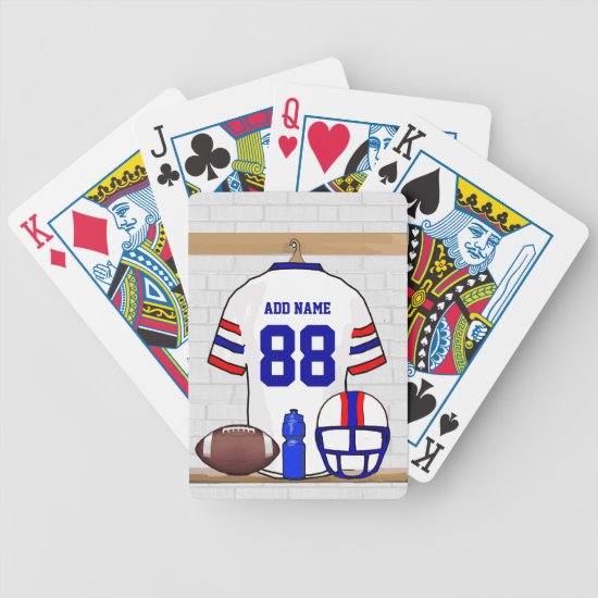 Personalized White Red Blue Football Jersey Bicycle Playing Cards