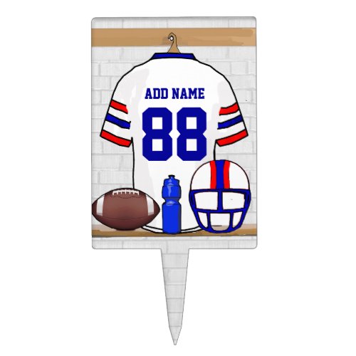 Personalized White Red Blue Football Jersey Cake Topper