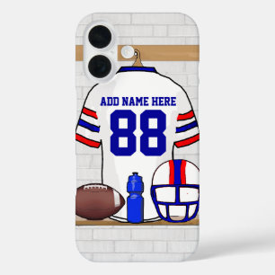 Personalized White Red Blue Football Jersey iPhone 16 Case