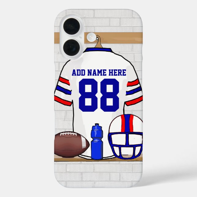 Personalized White Red Blue Football Jersey Case-Mate iPhone Case (Back)