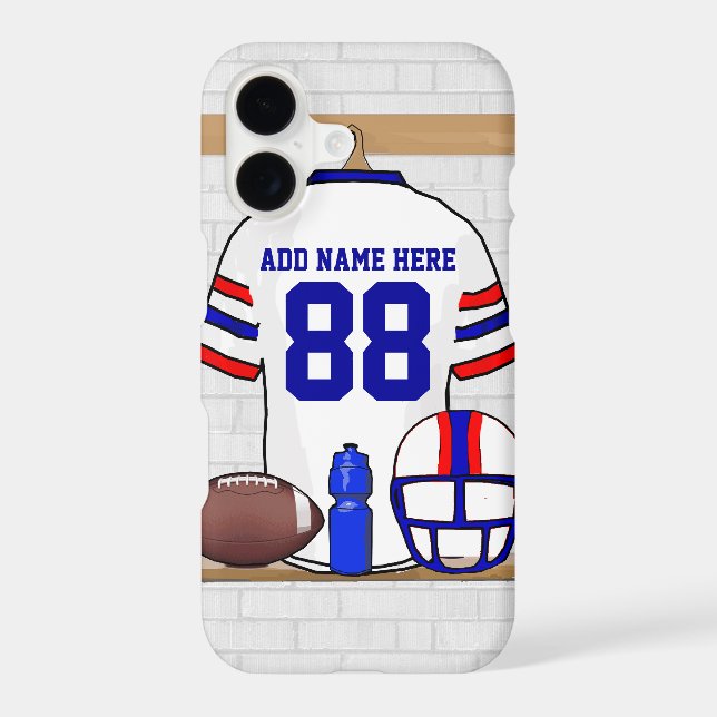 Personalized White Red Blue Football Jersey Case-Mate iPhone Case (Back)