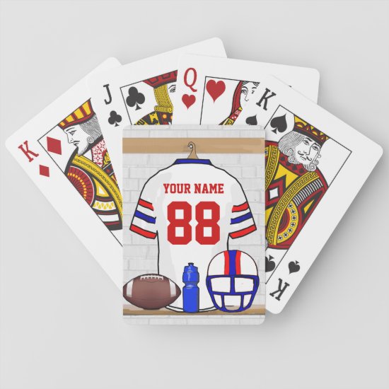 Personalized White Red Blue Football Jersey Playing Cards